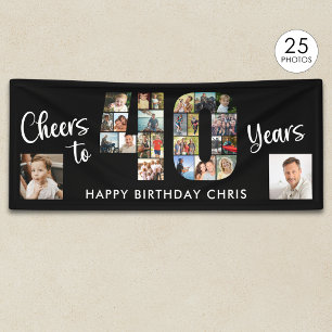 40th Birthday Number 25 Photo Collage Cheers Banner