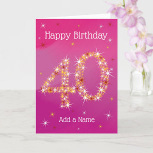 40th Birthday - Number 40 in Stars - Pink - Age Card