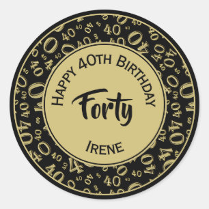 40th Birthday Number 40 Pattern Gold and Black Classic Round Sticker