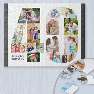40th Birthday Number 40 Photo Collage 15 Photo Jigsaw Puzzle