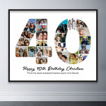 40th Birthday Number 40 Photo Collage Anniversary Poster<br><div class="desc">Mark forty years of wonderful memories and adventures with this captivating 40th Birthday Number Photo Collage. This customisable template is the perfect blend of creativity and sentiment, allowing you to create a truly memorable gift for your loved one's special day. Capture the essence of ten incredible years in a single...</div>
