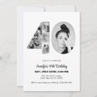 40th Birthday Number 40 Photo Collage Black White