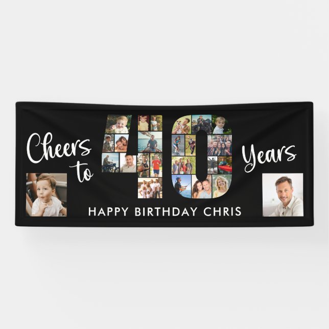 40th Birthday Number 40 Photo Collage Cheers Banner (Horizontal)
