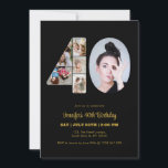 40th Birthday Number 40 Photo Collage Modern Black Invitation<br><div class="desc">Mark forty years of wonderful memories and adventures with this captivating 40th Birthday Number Photo Collage. This customisable template is the perfect blend of creativity and sentiment, allowing you to create a truly memorable gift for your loved one's special day. Capture the essence of incredible years in a single masterpiece...</div>