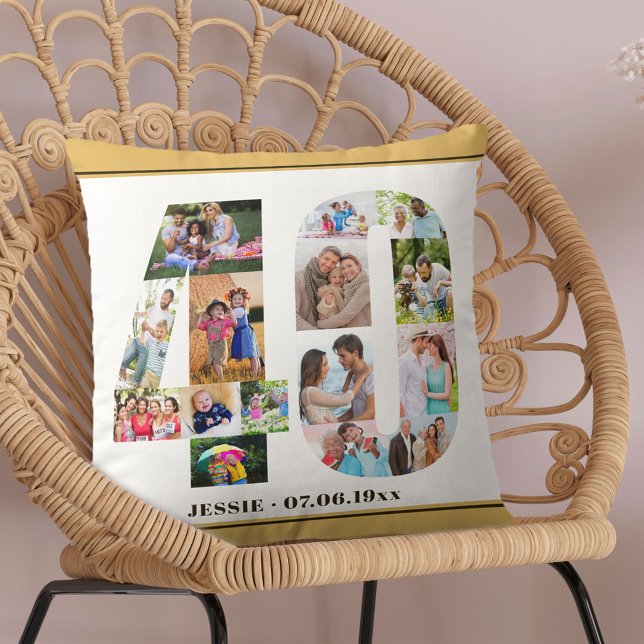 40th Birthday Number 40 Photo Collage Neutral Cushion (Creator Uploaded)
