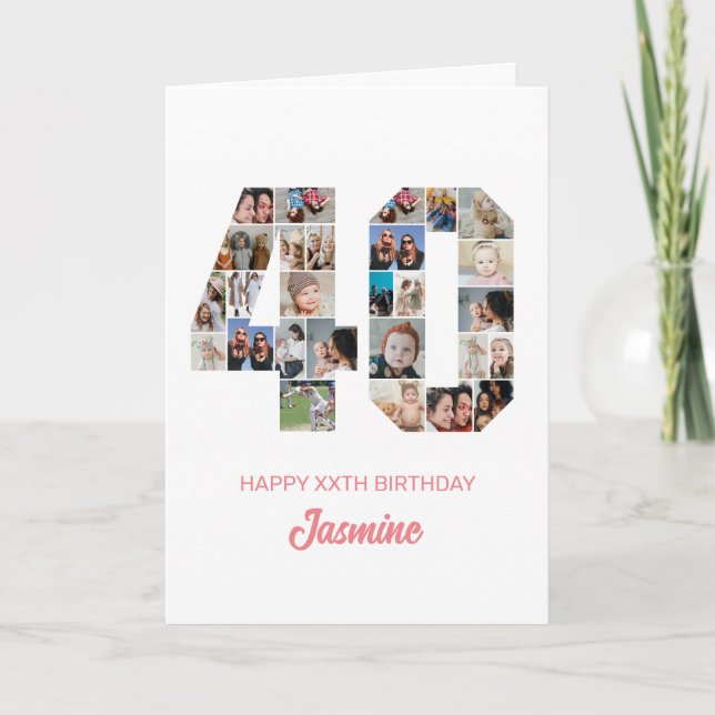 40th Birthday Number 40 Photo Collage Personalised Card (Front)