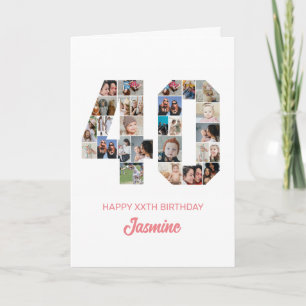 40th Birthday Number 40 Photo Collage Personalised Card