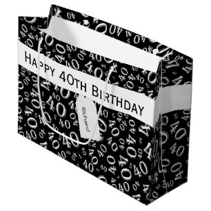40th Birthday Number Pattern Black/White 40 Large Gift Bag