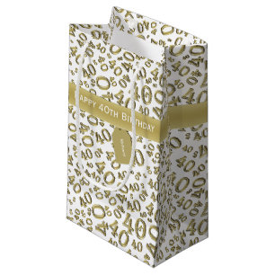 40th Birthday Number Pattern Gold/White 40 Small Gift Bag
