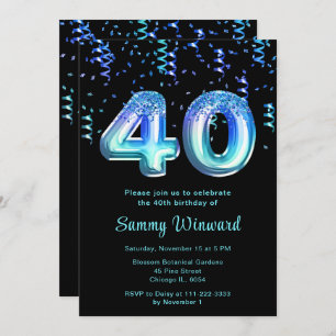 40th Birthday Ocean Balloons with Confetti Invitation