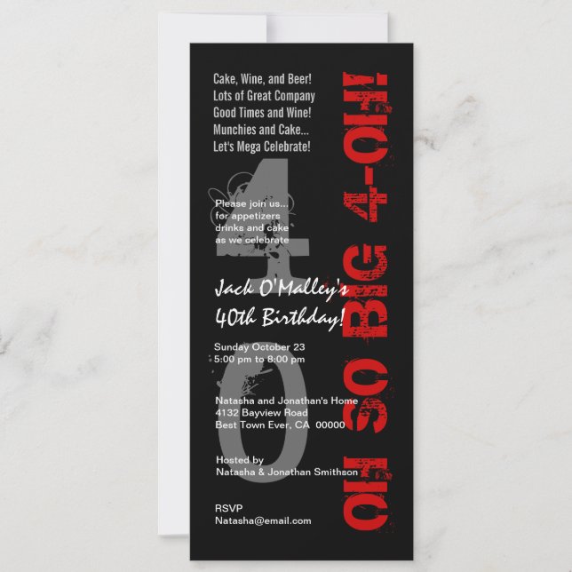 40th Birthday Oh So Big 4 Oh Red Black Tall W1482 Invitation (Front)