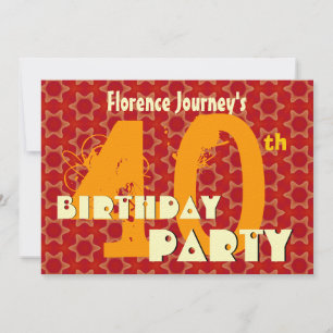 40th Birthday Orange and Gold Star Pattern Felt Invitation
