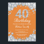 40th Birthday Orange and Silver Diamond Invitation<br><div class="desc">40th Birthday Invitation. Orange and Silver Rhinestone Diamond. Elegant Birthday Bash invite. Adult Birthday. Women Birthday. Men Birthday. For further customisation,  please click the "Customise it" button and use our design tool to modify this template.</div>