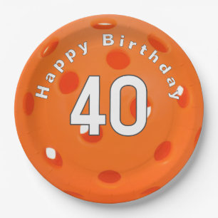 40th Birthday Orange Pickleball Paper Plate