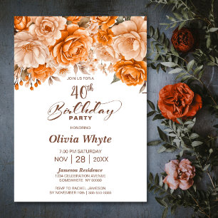 40th Birthday Orange Rose Floral Party Invitation
