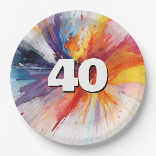 40th Birthday Paint Blast Paper Plate