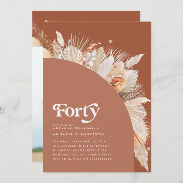 40th birthday pampas grass terracotta modern arch  (Front/Back)