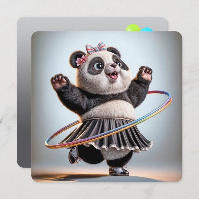 40th Birthday Panda Bear With Hula Hoop Invitation (Front/Back)