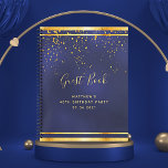 40th Birthday Party 40 dark blue gold guest book<br><div class="desc">A 40th Birthday Party informal Guest Book for him, boy, guy in dark blue, navy blue background. The blue colour is uneven. With a faux gold frame and golden confetti sprinkle, golden coloured letters. The title Guest Book is written with modern hand lettered style script. Template for a name, age...</div>