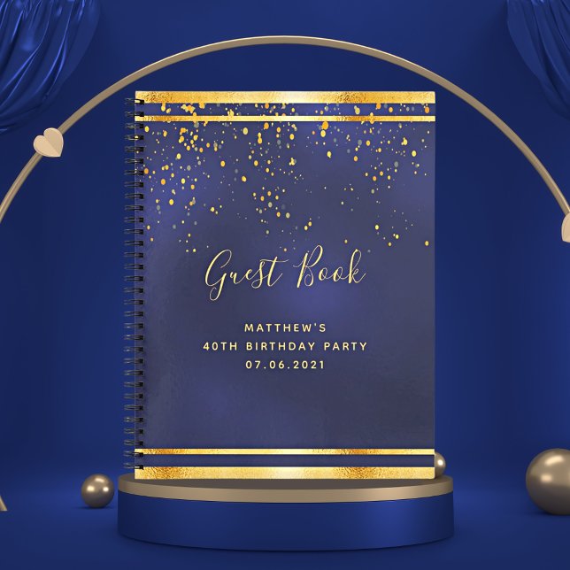 40th Birthday Party 40 dark blue gold guest book (Creator Uploaded)