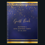 40th Birthday Party 40 dark blue gold guest book<br><div class="desc">A 40th Birthday Party informal Guest Book for him, boy, guy in dark blue, navy blue background. The blue color is uneven. With a faux gold frame and golden confetti sprinkle, golden colored letters. The title Guest Book is written with modern hand lettered style script. Template for a name, age...</div>