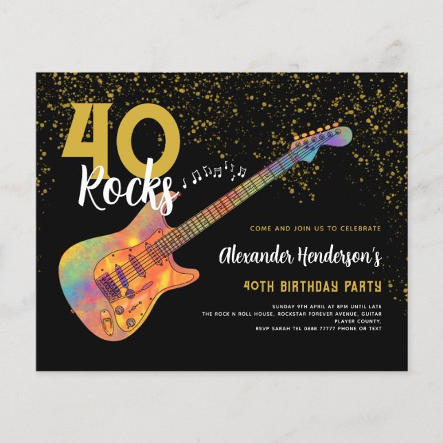 40th Birthday Party 40 Rocks Gold Glitter Budget Flyer (Front)
