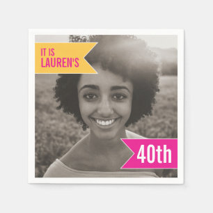 40th birthday party add your own photo pink yellow napkin