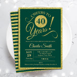 40th Birthday Party - ANY AGE Gold Green Invitation<br><div class="desc">40th birthday party invitation for men or women. Elegant invite card in green with faux glitter gold foil. Features typography script font. Cheers to 40 years! Can be personalised into any year. Perfect for a milestone adult bday celebration.</div>