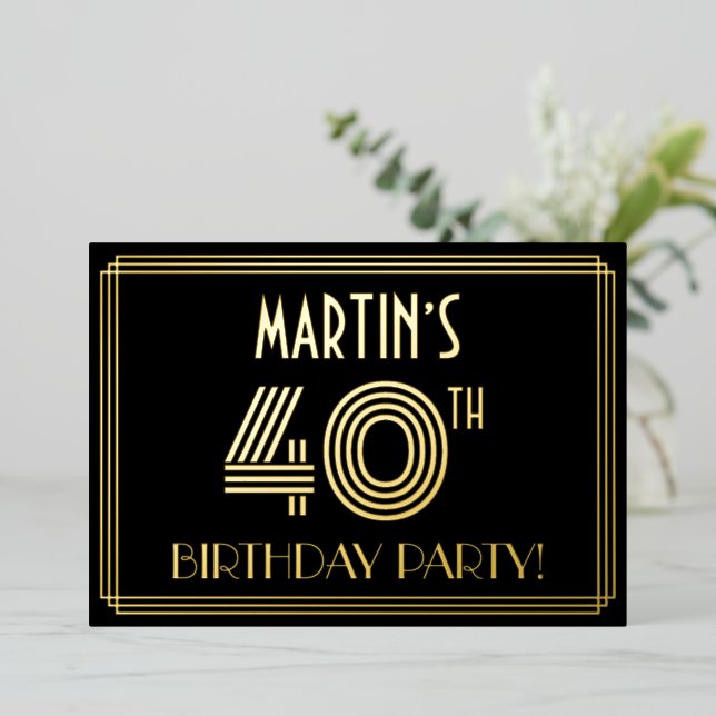 40th Birthday Party — Art Deco Style “40” + Name (Standing Front)