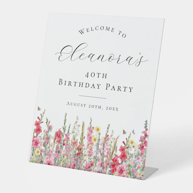 40th Birthday Party August Birth Flower Welcome Pedestal Sign (Front)