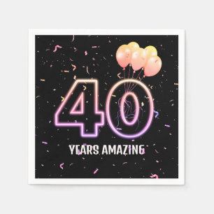 40th Birthday Party Balloons and Confetti Napkin