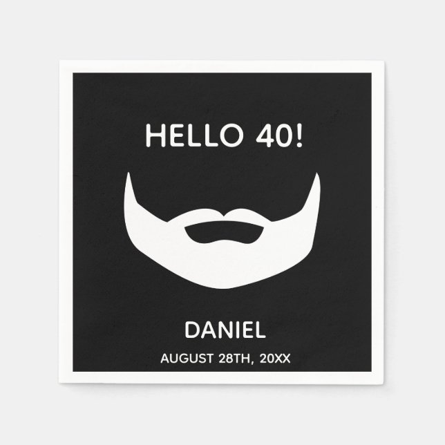 40th birthday party beard black white men napkin (Front)