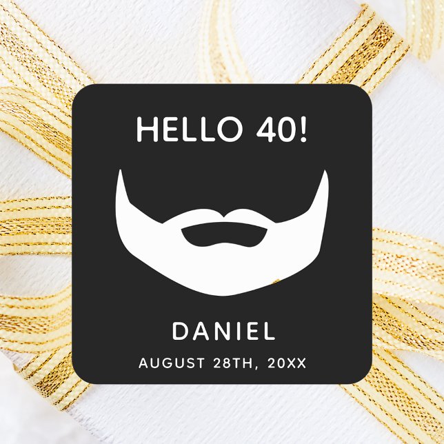 40th birthday party beard black white men  square sticker (Creator Uploaded)
