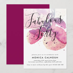 40th Birthday Party Berry Watercolor Orchid Invitation