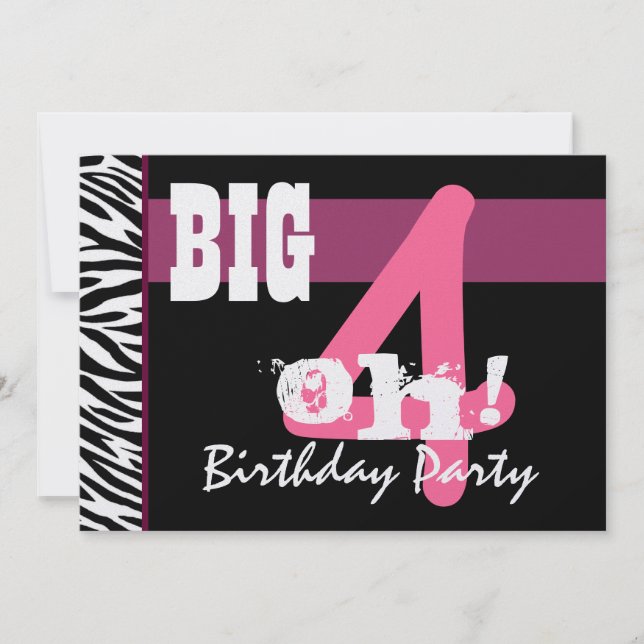 40th Birthday Party - Big 4 Oh Pink Zebra Metallic Invitation (Front)