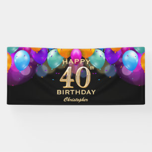 40th Birthday Party Black and Gold Balloons Banner