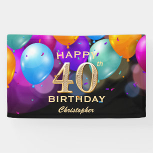 40th Birthday Party Black and Gold Balloons Banner