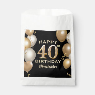40th Birthday Party Black and Gold Balloons Favour Bags