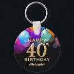 40th Birthday Party Black and Gold Balloons Key Ring<br><div class="desc">40th Birthday Party Black and Gold Colourful Balloons and Confetti Keychain. For further customisation,  please click the "Customise it" button and use our design tool to modify this template.</div>