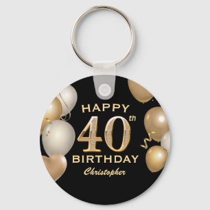 40th Birthday Party Black and Gold Balloons Key Ring