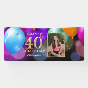 40th Birthday Party Black and Gold Balloons Photo Banner