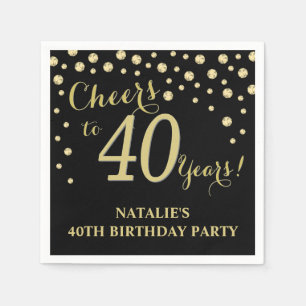 40th Birthday Party Black and Gold Diamond Napkins
