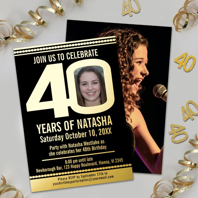 40th Birthday party black and gold foil photo Foil (Creator Uploaded)
