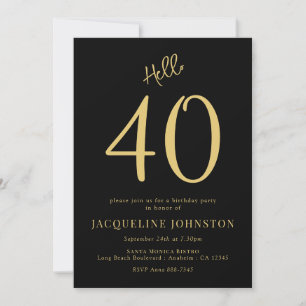 40th Birthday Party Black And Gold Invitation
