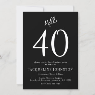 40th Birthday Party Black And White Invitation