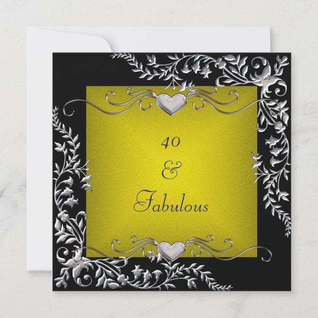 40th Birthday Party Black Bright Chartreuse Gold Invitation (Front)