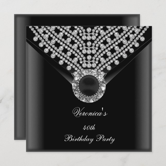 40th Birthday Party Black Diamonds Image Invitation (Front/Back)