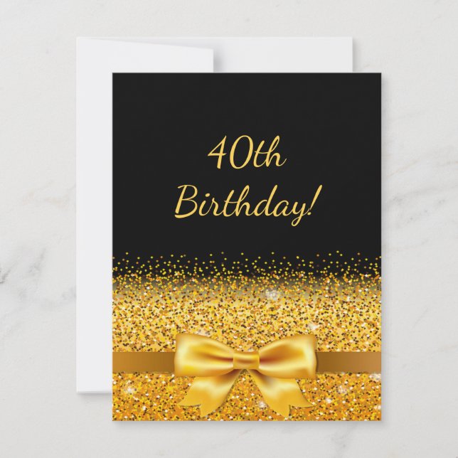 40th birthday party black gold bow elegant invitation (Front)