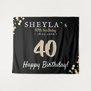 40th Birthday Party Black Golden Backdrop Tapestry