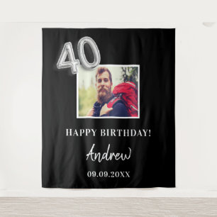 40th birthday party black photo name guy  tapestry